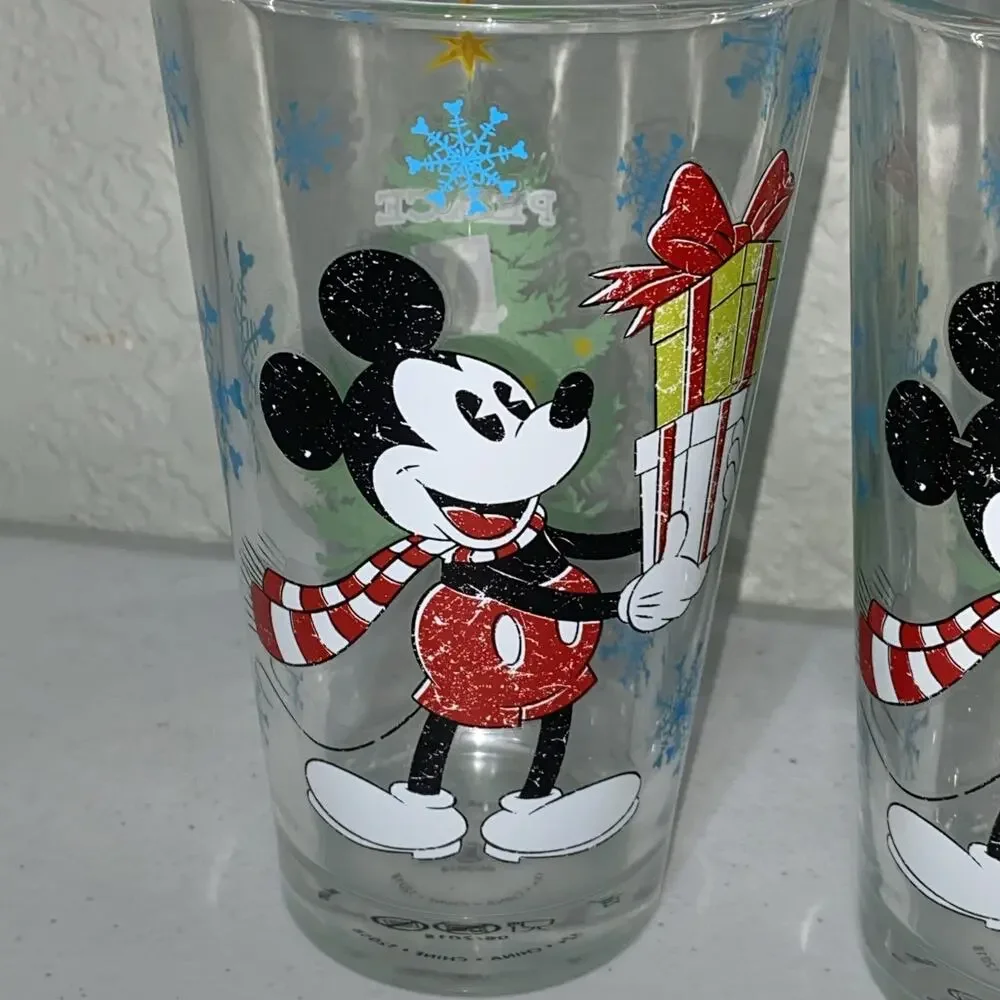 Disney Christmas Peace Joy Zak! Designs Mickey Mouse Glassware Cup Set‎ Of 4